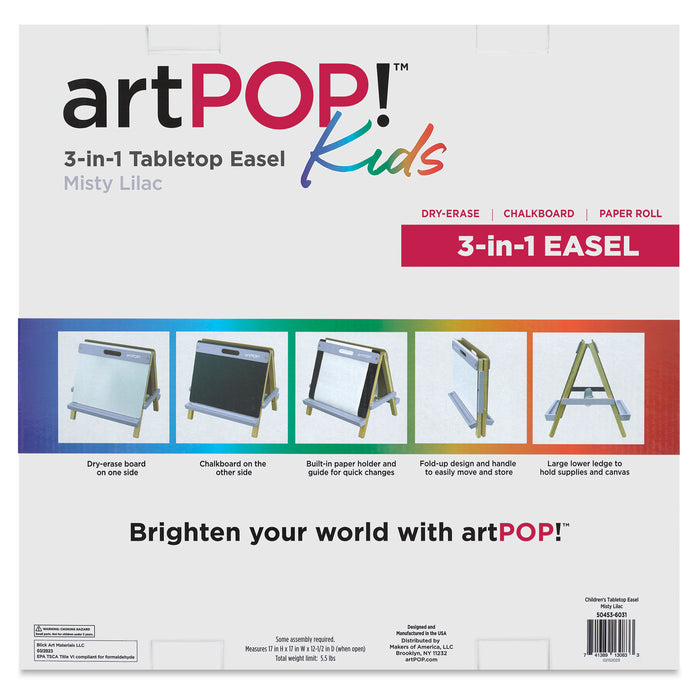 artPOP! Kids 3-in-1 Tabletop Easel - Misty Lilac, back of packaging