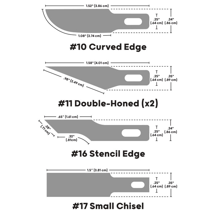 artPOP! Assorted Light Duty Blades, measurements of blades