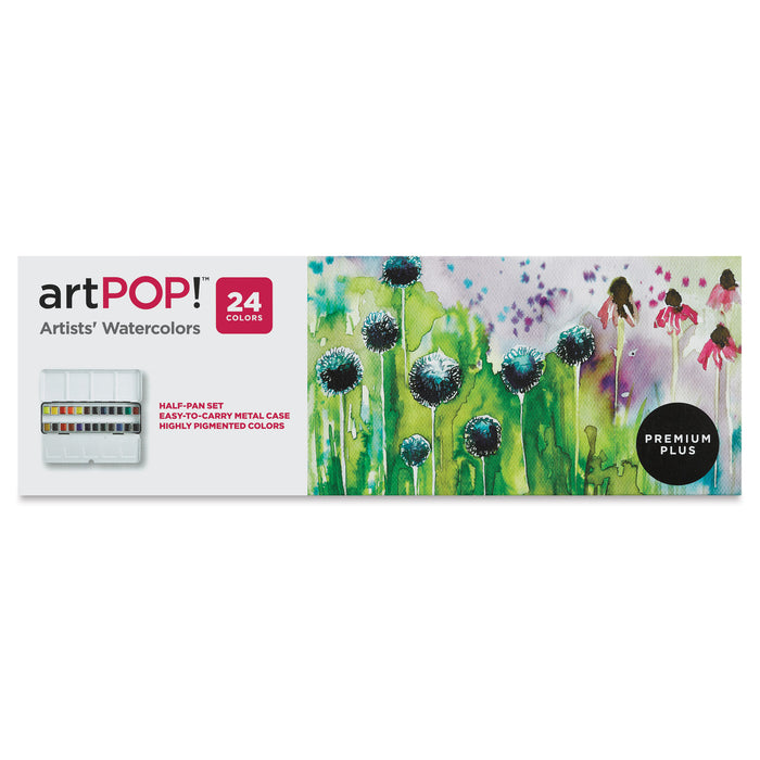 artPOP! Watercolor Half Pan Sets - Set of 24, Half Pans (Front of packaging)
