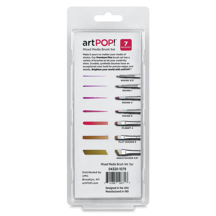 artPOP! Premium Plus Synthetic Mixed Media Brush Set (Back of package)