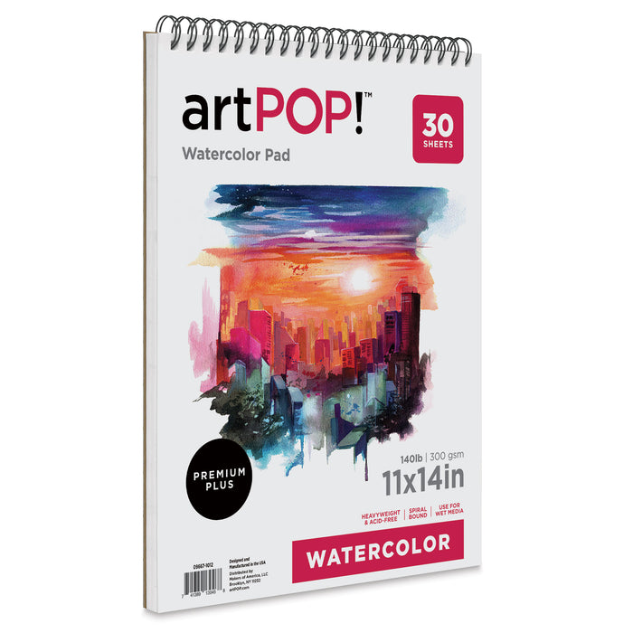 artPOP! Watercolor Spiral Bound Pad - 11" x 14", 30 sheets, front of pad
