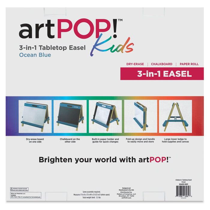 artPOP! Kids 3-in-1 Tabletop Easel - Ocean Blue, back of packaging