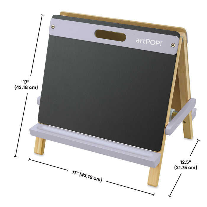artPOP! Kids 3-in-1 Tabletop Easel - Misty Lilac, front of easel showing dimensions