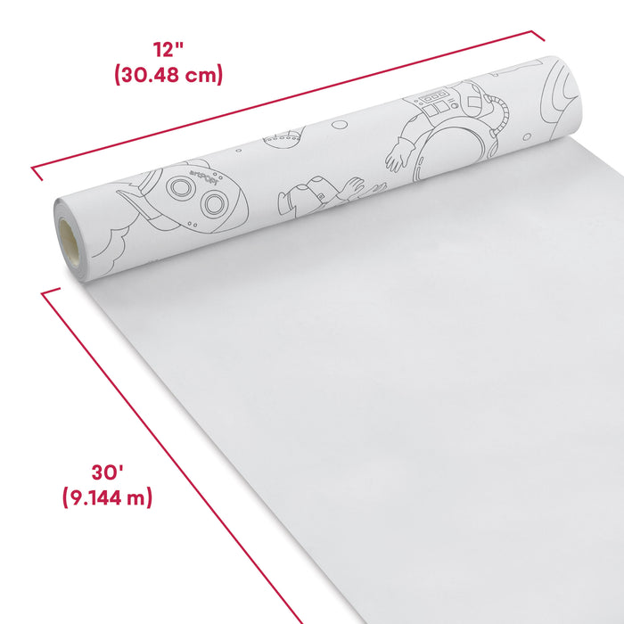 artPOP! Kids Illustrated Coloring Paper Roll - White, 12" x 30 ft, dimensions