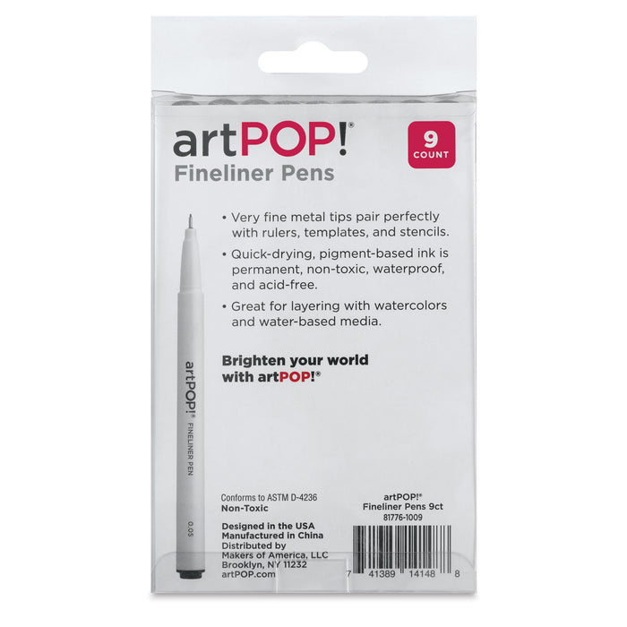 artPOP! Fineliner Pens - Set of 9, Assorted Sizes, back of packaging