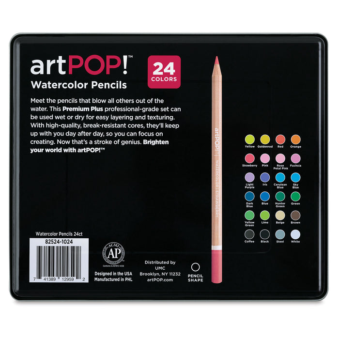 artPOP! Premium Plus Watercolor Pencils - Set of 24 (Back of set)