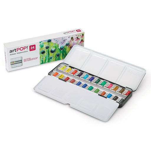 artPOP! Watercolor Half Pan Sets - Set of 24, Half Pans (Set next to packaging) View 1