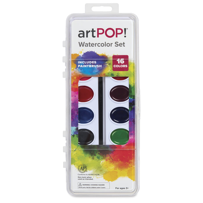 artPOP! Oval Watercolor Pan Set - Set of 16, Assorted Colors, packaging