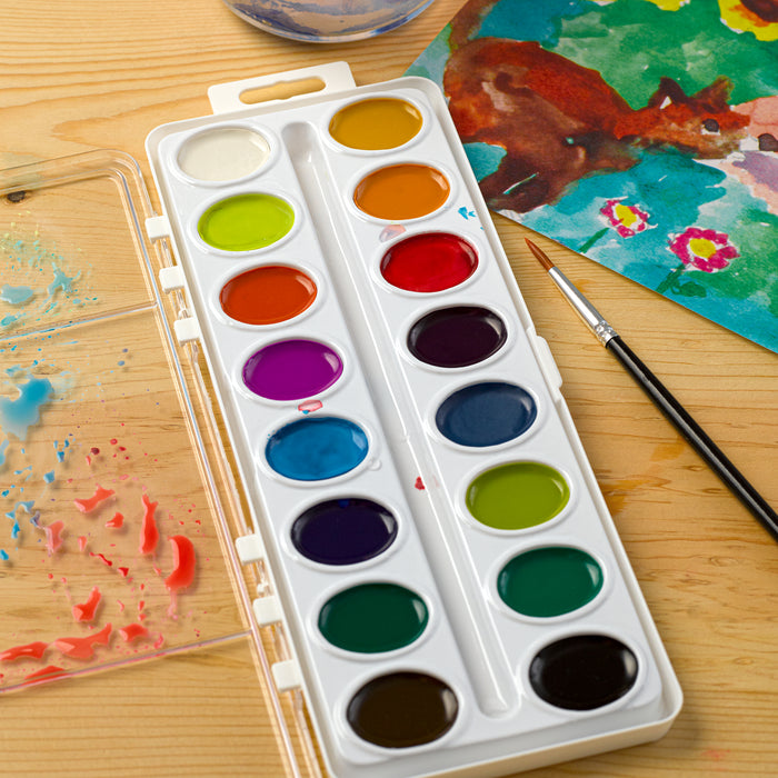 artPOP! Oval Watercolor Pan Set - Set of 16, Assorted Colors, open set on desk