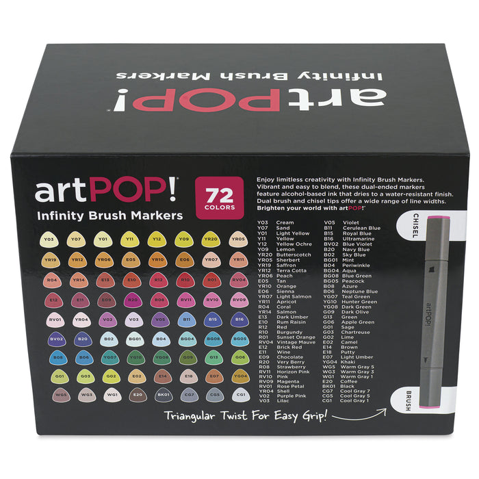 artPOP! Infinity Brush Marker Set - Set of 72, Assorted, back of packaging