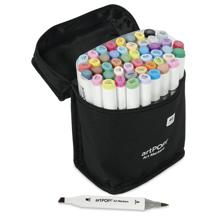 artPOP! Chisel and Brush Dual Tip Alcohol Marker Set - Set of 49, Assorted, single marker next to open packaging