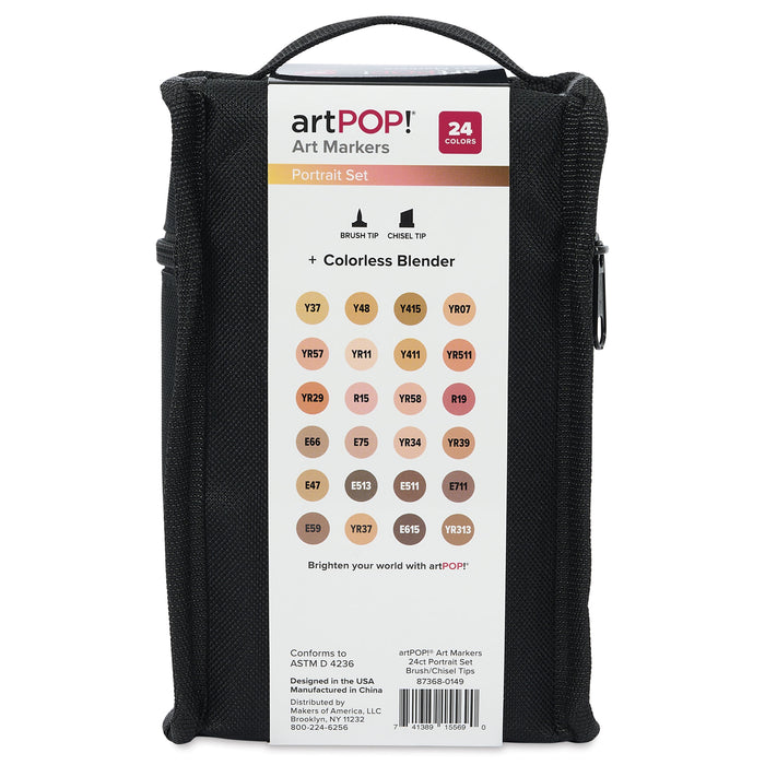 artPOP! Chisel and Brush Dual Tip Alcohol Marker Set - Set of 25, Portrait, back of packaging