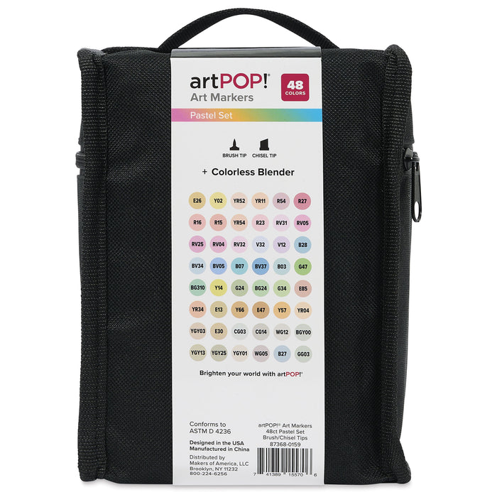 artPOP! Chisel and Brush Dual Tip Alcohol Marker Set - Set of 49, Pastel, back of packaging
