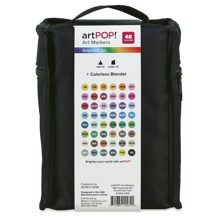 artPOP! Chisel and Fine Dual Tip Alcohol Art Marker Set - Set of 49, Assorted, back of packaging