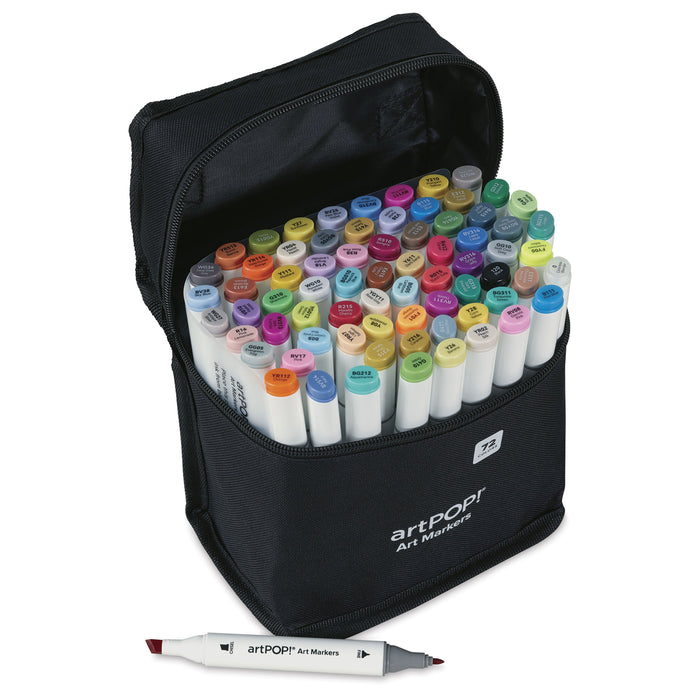 artPOP! Chisel and Fine Dual Tip Alcohol Marker Set - Set of 73, Assorted, single marker next to open packaging