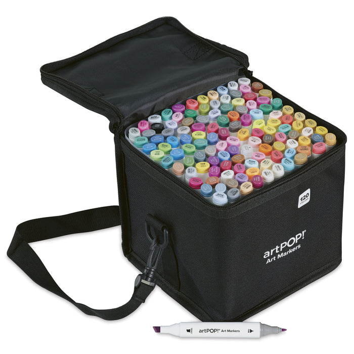 artPOP! Chisel and Fine Dual Tip Alcohol Marker Set - Set of 121, Assorted, single marker next to open packaging