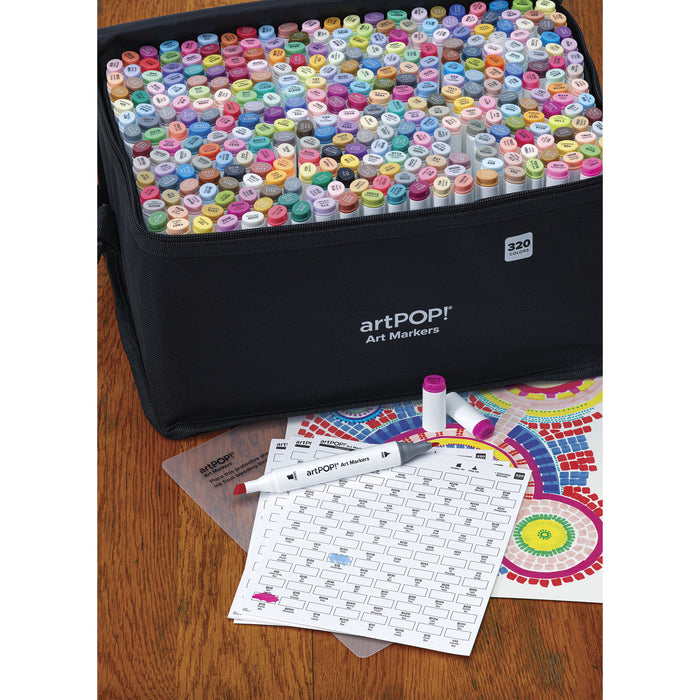 artPOP! Chisel and Fine Dual Tip Alcohol Marker Set - Set of 321, Assorted, contents on desk