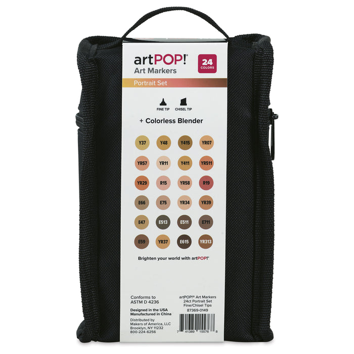 artPOP! Chisel and Fine Dual Tip Alcohol Marker Set - Set of 25, Portrait, back of packaging