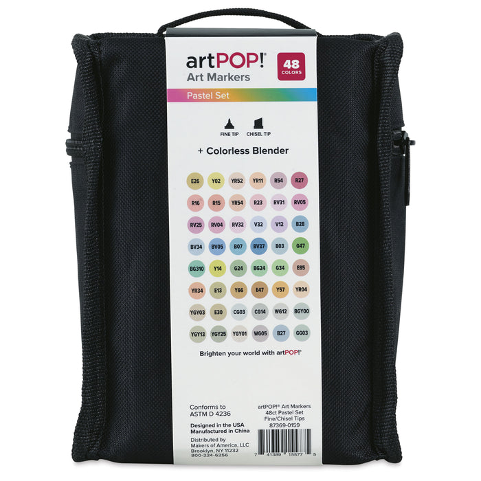 artPOP! Chisel and Fine Dual Tip Alcohol Marker Set - Set of 49, Pastel, back of packaging