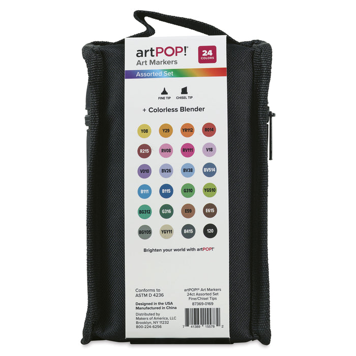 artPOP! Chisel and Fine Dual Tip Alcohol Marker Set - Set of 25, Assorted, back of packaging