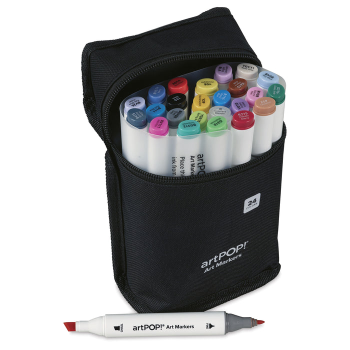 artPOP! Chisel and Fine Dual Tip Alcohol Marker Set - Set of 25, Assorted, single marker next to open packaging