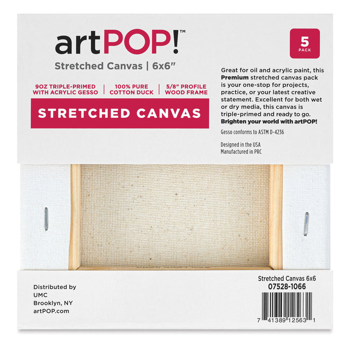 Stretched Canvas, 6 x 6, Pack of 5