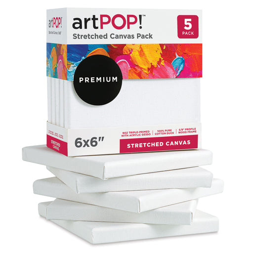 artPOP! Stretched Canvas Pack - 6" x 6", Pkg of 5 (In and out of packaging) View 1