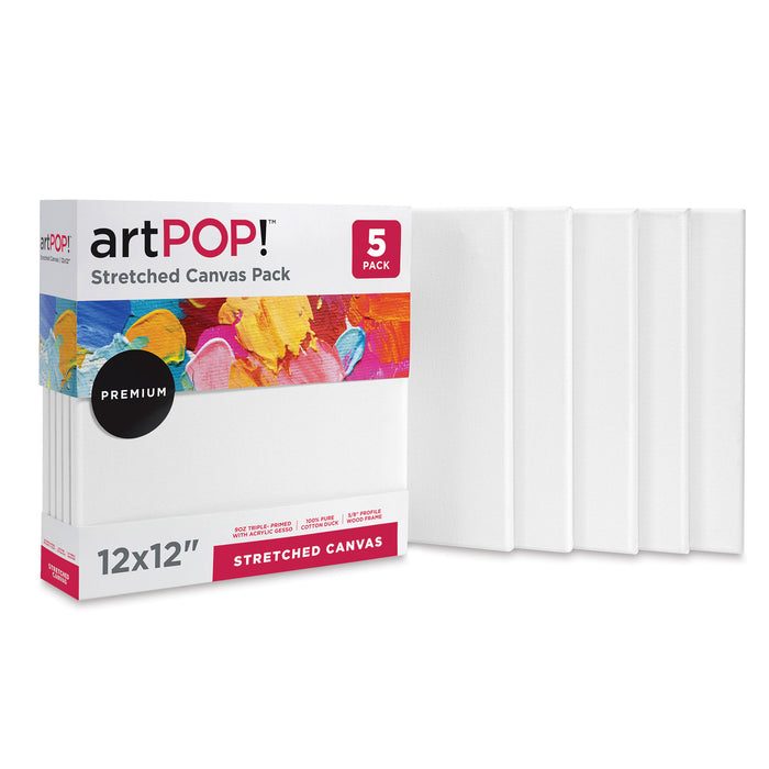 artPOP! Stretched Canvas Pack - 12" x 12", Pkg of 5 (In and out of packaging)