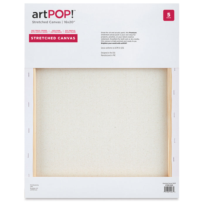 artPOP! Stretched Canvas Pack - 16 inch x 20 inch, Pkg of 5