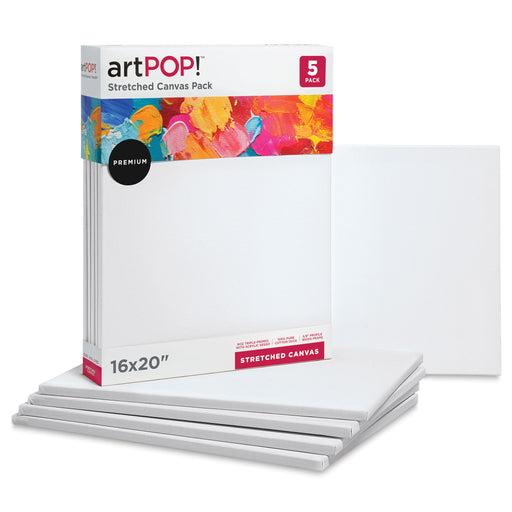 artPOP! Stretched Canvas Pack - 16" x 20", Pkg of 5 (In and out of packaging) View 1