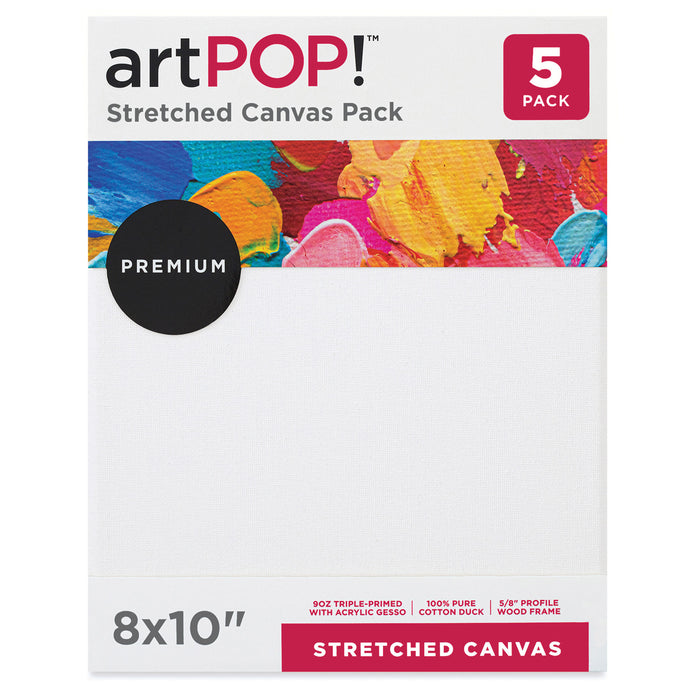 artPOP! Stretched Canvas Pack - 6 x 6 Canvas, Package of 5, 100% Pure Cotton Duck Canvas, Triple-Primed with Acrylic Gesso, 5/8 Profile, Durable