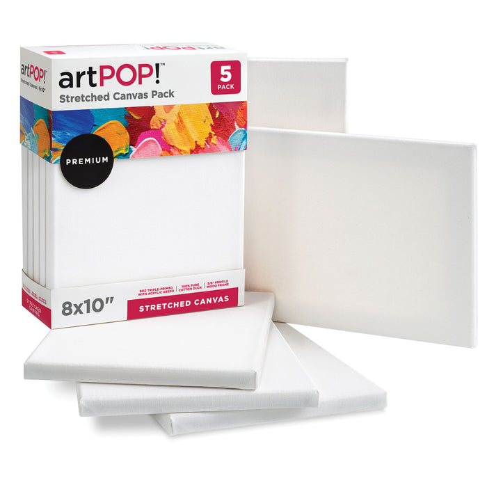artPOP! Stretched Canvas Pack - 8" x 10", Pkg of 5 (In and out of packaging)