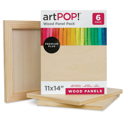 artPOP! Wood Panel Pack - 11" x 14", Pkg of 6 (In and out of packaging) View 1