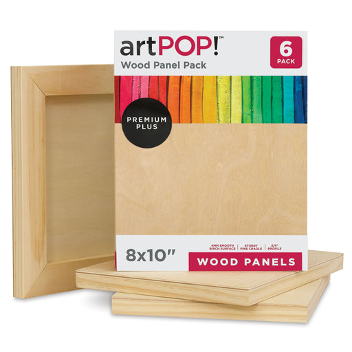 artPOP! Wood Panel Pack - 8" x 10", Pkg of 6 (In and out of packaging) View 1