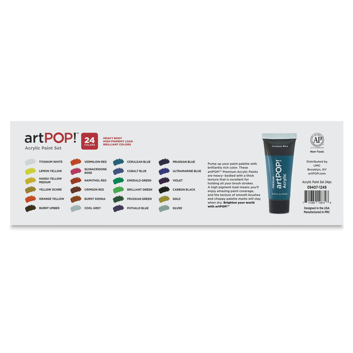 artPOP! Heavy Body Acrylic Set - Set of 24, 22 ml Tubes (Back of packaging)