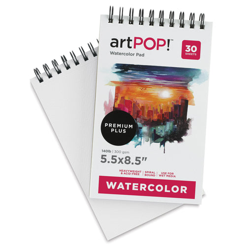 artPOP! Watercolor Spiral Bound Pads - 5-1/2" x 8-1/2", 30 sheets, Pkg of 2 (One pad open) View 2