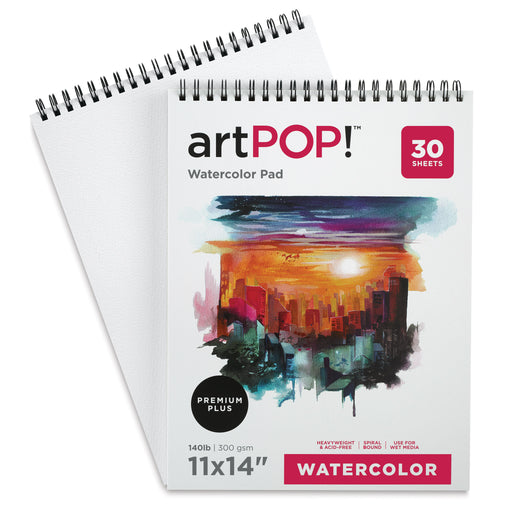 artPOP! Watercolor Spiral Bound Pads - 11" x 14", 30 sheets, Pkg of 2 (One pad open) View 2