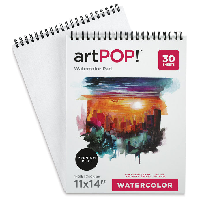 artPOP! Watercolor Spiral Bound Pads - 11" x 14", 30 sheets, Pkg of 2 (One pad open)
