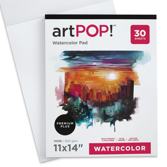 artPOP! Watercolor Pads - 11" x 14", 30 sheets, Pkg of 2 (One pad open)
