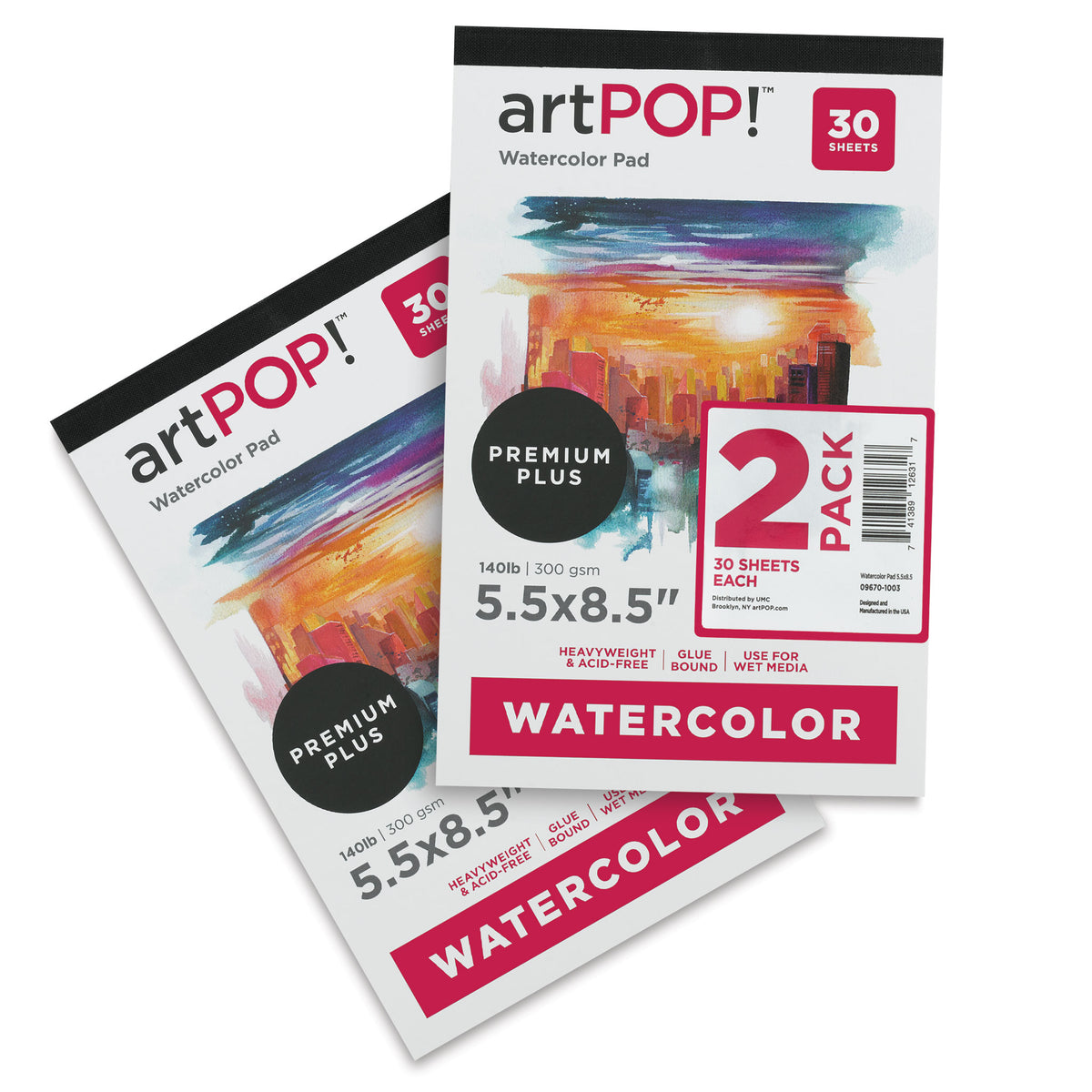 US Art Supply 9 x 12 Premium Heavyweight Watercolor Painting Paper Pad,  Pack of 2, 12 Sheets Each, 140 Pound (300gsm) - Cold Pressed, Acid-Free