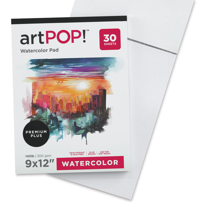 artPOP! Watercolor Pads - 9" x 12", 30 sheets, Pkg of 2 (One pad open)