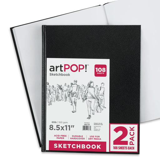 artPOP! Hardbound Sketchbook - 8.5" x 11", Pkg of 2 (sketchbook on top of open sketchbook) View 2