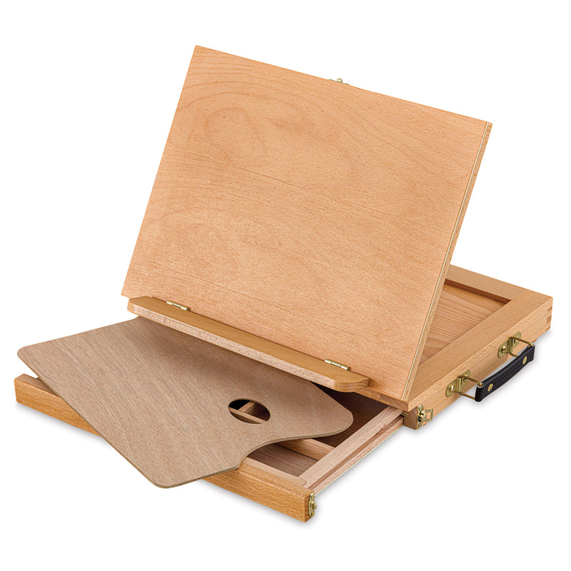 artPOP! Sketchbox Easel (Sketchbox Easel extended, storage drawer open, and wooden palette)