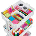 artPOP! 3-Tier Rolling Cart - White (Sample art supplies in mesh trays, Angled view)