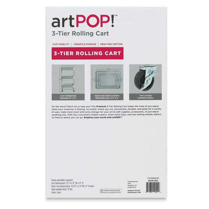 artPOP! 3-Tier Rolling Cart - Gray (Back of packaging)