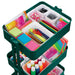 artPOP! 3-Tier Rolling Cart - Green (Sample art supplies in mesh trays, Angled view)