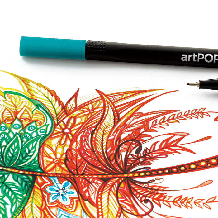 artPOP! Fineliner Pens - Set of 48 (close-up of feather drawing and pen)