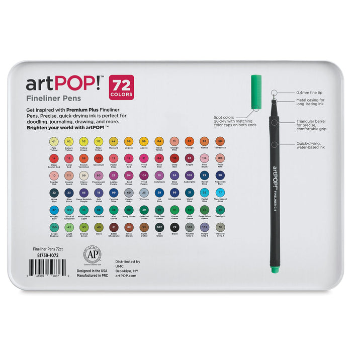 artPOP! Fineliner Pens - Set of 72 (back of package)
