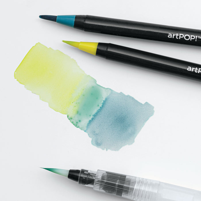 artPOP! Watercolor Brush Pens - Set of 12 (Yellow, green, and blue watercolor on paper)