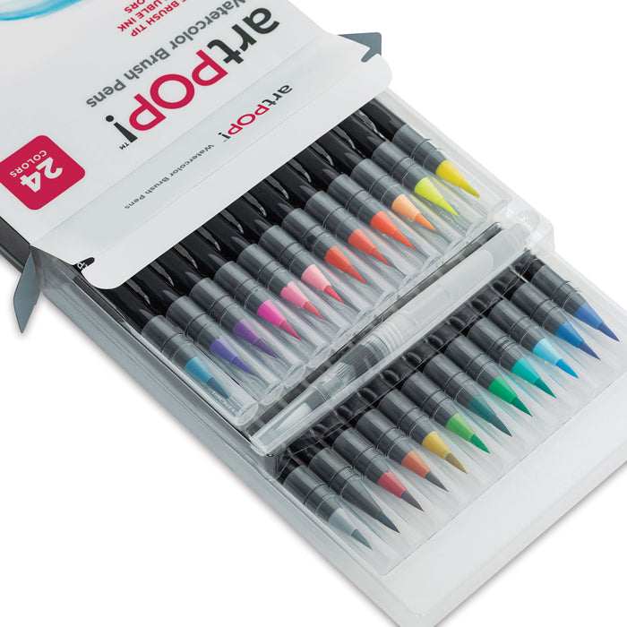 artPOP! Watercolor Brush Pens - Set of 24 (Set open showing brush pen tips)